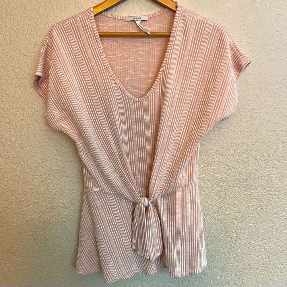 Acemi Juniors Ribbed Tie Front Peplum Top